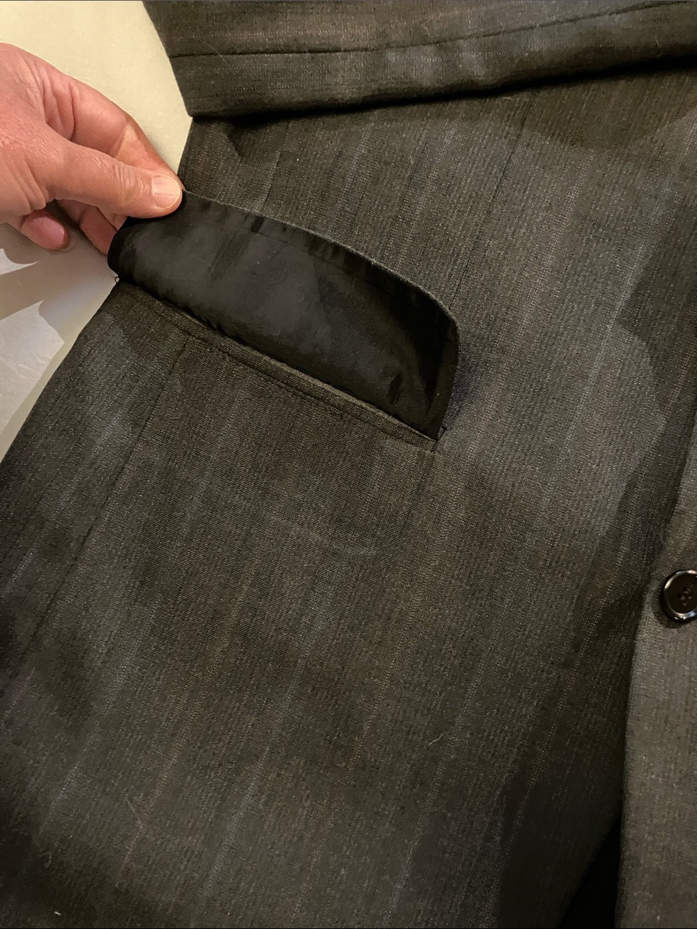 Towncraft 42R men’s suit jacket silk and wool charcoal gray with stripes - Picture 3 of 11